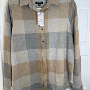 Plaid Button-Up Shirt in Gray and Tan